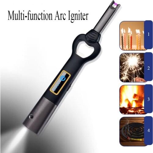 Electric Candle Lighter Kitchen USB Rechargeable Plasma Lighter Gadgets For Men BBQ lighters With Flashlight Beer Bottle Opener