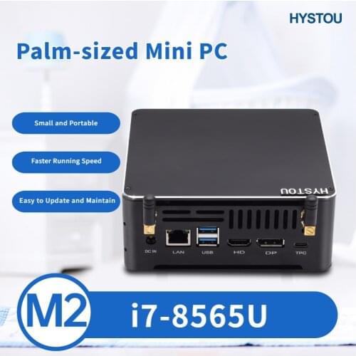 HYSTOU Pocket Cooling Fan Gaming PC Intel Core i7 8565U Windows10 HDMI DP Dual 4K Type C USB 3.0 Palm-sized Mini Pc Computer