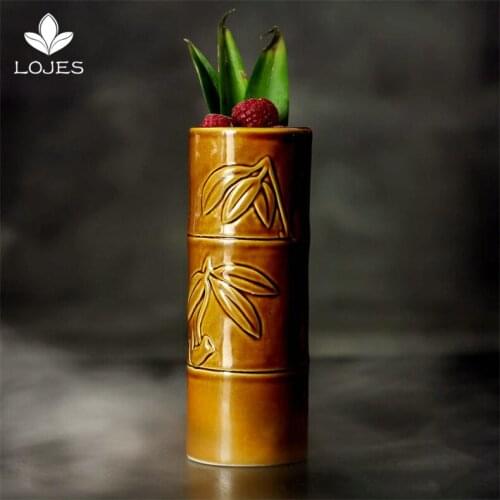 Tiki Mugs 400ml Cocktail Cup Beer Beverage Mug Wine Mug Ceramic Bamboo Leaves Tiki MugBar Tool