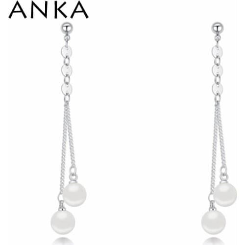 ANKA hot selling pearl long tassel women earrings double ball pearl luxury earrings Crystals from Austria #26014