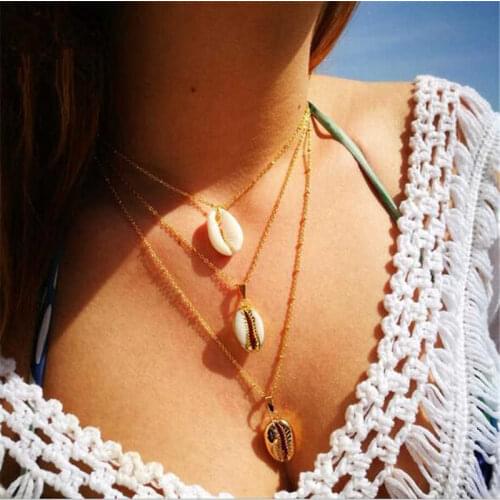Fashion and creative womens versatile conch beach wind alloy shell multi-layer Necklace