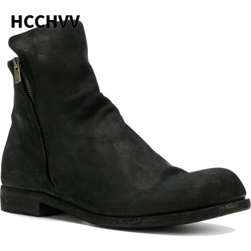 NEW Men Chelsea Boots Ankle Boots Fashion Mens Brand Leather Quality Slip Ons zipper Motorcycle Man Warm Free
