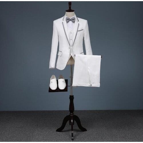 White singer star style dance stage clothing for men suit set with pants 2020 mens wedding suits chorus groom formal dress tie