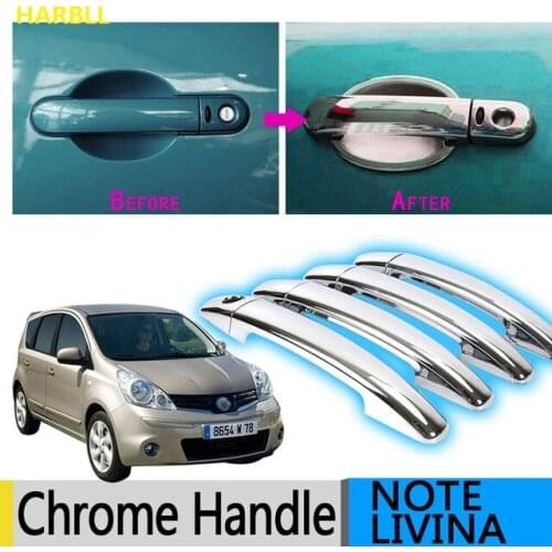 HARBLL Chrome Door Handle Cover Trim For Nissan NOTE E11 LIVINA 2005-2013 2008 2009 2010 2011 2012 Accessories Car Styling