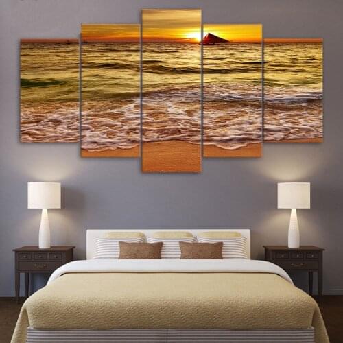Seaside Landscape Canvas Painting Sunset Ocean Wave Wall Picture for Living Room Decoration Natural Scenery Posters and Prints