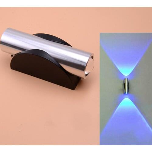 Blue-ray Double-headed LED Wall Light Lamp Silver Metal 2W Fit For Home Sconce Bar Porch Ceiling Decor