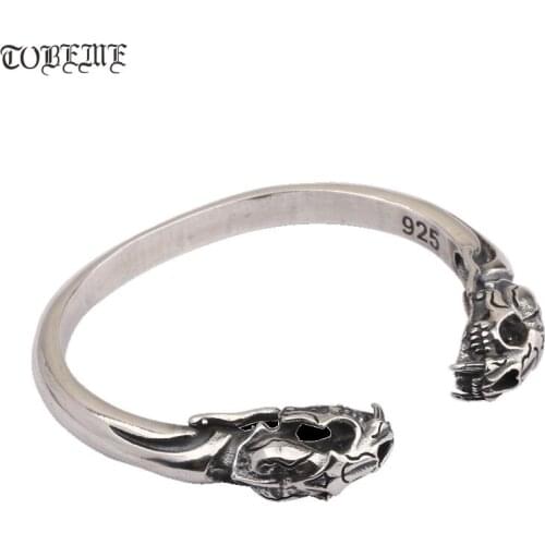 NEW! Thai 925 Silver Tiger SKULL Cuff Bracelet Vintage Sterling Silver Tiger Skeleton Bangle Man Bracelet