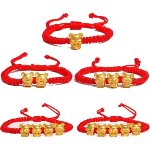 2020 Unisex New Year Mascot Five Fortunes Mouse Red String Bracelet Attract Wealth Luck Length 6In-9In Gifts for kids friends