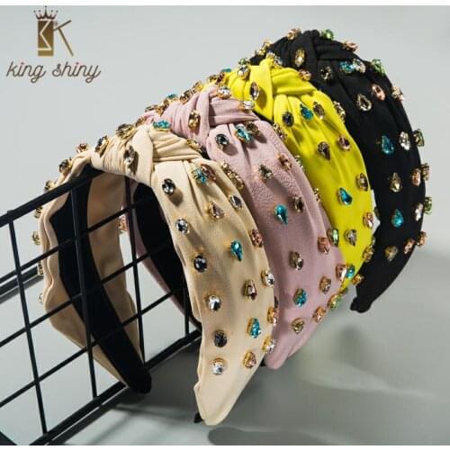 Vintage Color Fabric Big Bowknot Headband for Woman Luxury Colorful Water Drop Crystal Hair Hoop Woman Party Hair Accessories