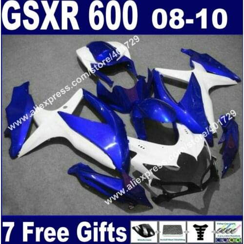ABS plastic Fairings 2008 2009 2010 for SUZUKI GSXR 600 750 K8 GSXR600 GSXR750 08 09 10 glossy blue white set 7 gift KD70