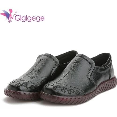 Glglgege Spring Original Handmade Genuine Leather Flats Cow Leather Shoes Peas Flat Soft Bottom Mother Shoes Summer Gifts