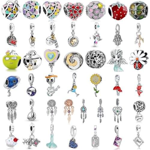 2021 New Silver Color Heart Key Lock Dreamcatcher Apple Dress Shoe Dangle Bead Fit Pandora Charms Bracelet DIY Women Jewelry