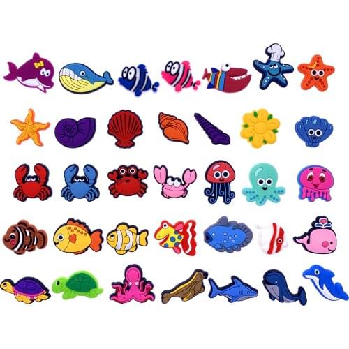 Wholesale Mix 37PCS The Underwater World Series Cartoon Shoes Charms For Kids Party Gifts Tortoise Croc Buckles Accessories