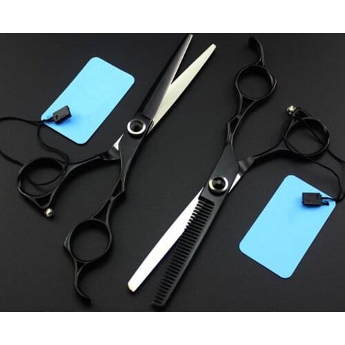 Professional Japan 440c 6 '' black gem hair scissors haircut cutting barber makas scissor thinning shears hairdressing scissors