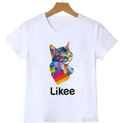 Rainbow Likee Cat Animal Printed Kids Clothes Funny Graphic Girls Boys T Shirt Kawaii Clothes Summer Baby Tops T-shirt 18422