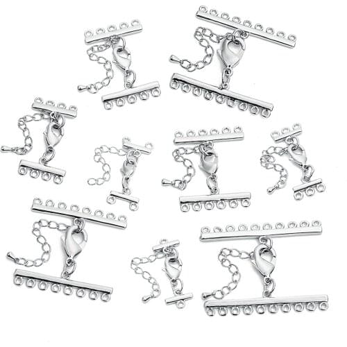 SAUVOO 1/2/3/4/5/6/8/9/10 Holes End Fastener Lobster Clasp Extension Chain Layered Necklace Clasp Connectors DIY Jewelry Making