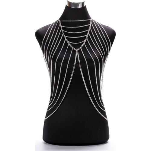 Sexy Bikini Chainmail Tops Harness Bra Body Chest Chain Gold Color Body Jewelry Boho Necklace Girls Gift BY161