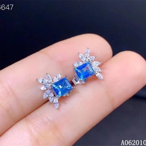 KJJEAXCMY 925 sterling silver inlaid natural blue topaz earrings luxury ladies ear stud support test