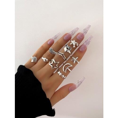 Stillgirl 10Pcs Vintage Silver Color Heart Rings for Women Boho Punk Shell Stranger Things Female EMO Fashion ZA Jewelry Anillos