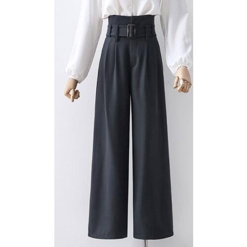 Y2K Plus Size Office Ladies Wide Leg Pants Women High Waist Loose Female Suits Trousers With Belts 2021 Spring Pantalon Femme
