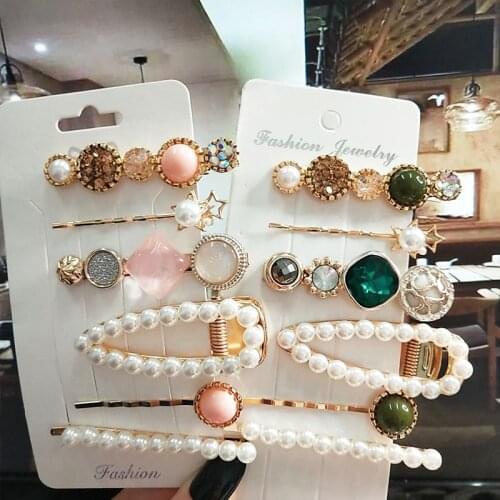 6pcs/set Simulated Pearl Crystal Hair Clip For Women Korean Fashion Hairpin Acrylic Barrett Girl Hairgrips Hair Accessories 2021