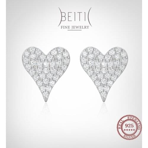 Beitil 100% 925 Sterling Silver Fashion Luxury Sparkling Zircon Peach Heart Stud Earrings For Women Romantic Wedding Jewelry