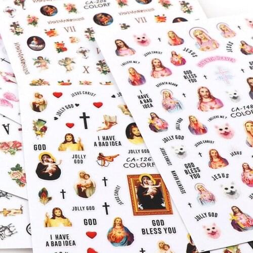 1Pc Ultra-thin 3D Holy Christ Virgin Mary Nail Sticker Religion Series Stereoscopic Self-Adhesive Nail Sticker Decoration