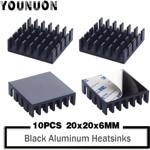 10Pcs YOUNUON Black 20mm heatsink 20 x 20 x 6mm 6mm Aluminum CPU CPU Card Cooling Cooler Heat Sink Heatsink