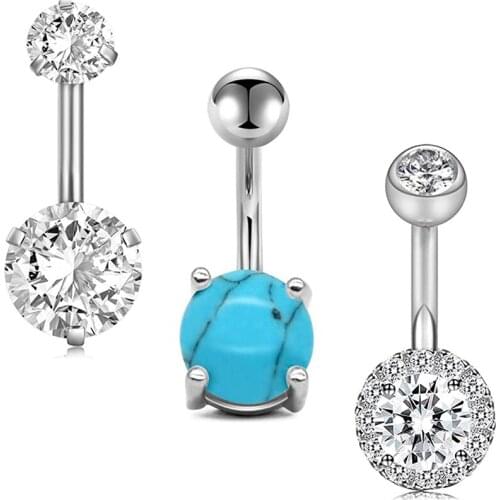 14G Belly Button Rings Belly Piercing Opal CZ Pearl Marble Short 10mm Belly Ring Navel Rings Surgical Steel Piercing