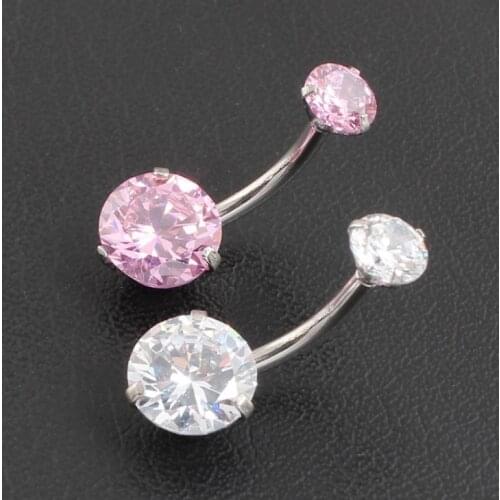 50PCS Surgical Steel Double AAA CZ Navel Belly Ring Button Bar Navel Rings Body Piercing Jewelry 14G Navel Piercing Pink/Clear