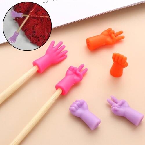 6Pcs Gesture Shape Knitting Needles Stitch Protectors DIY Weave Stopper Needle Tip Non-slip Tail Buckle Sewing Crafts Tools