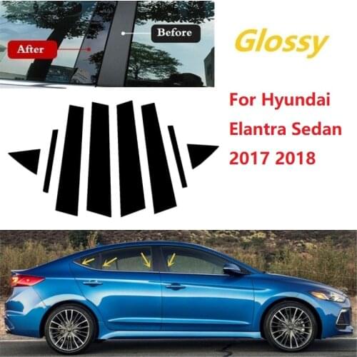 8PCS Polished Pillar Posts Fit For Hyundai Elantra Sedan 2017 2018 Window Trim Cover BC Column Sticker