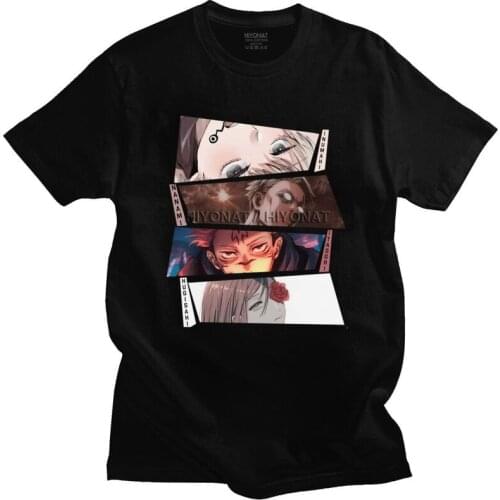 Anime Jujutsu Kaisen Eyes Tshirts for Men Short Sleeved Streetwear T Shirt Urban Ryomen Sukuna Satoru Gojo T-shirt Cotton Tees