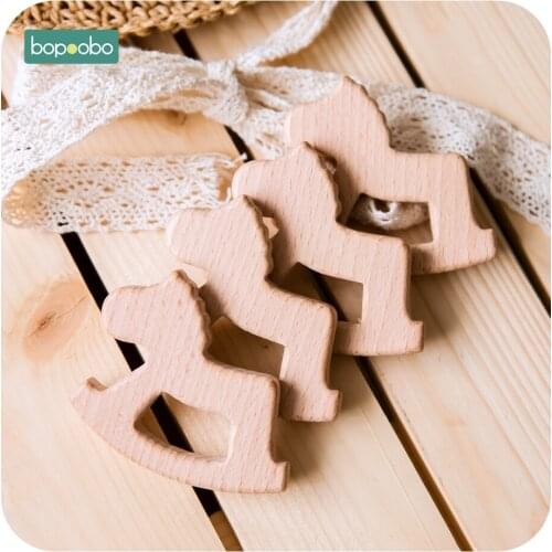 Bopoobo 10pc Baby Toys Wooden Horse Beech Wood Can Chew Teething Accessories Toys For Newborns Baby Wooden Rattles Tiny Rod Baby