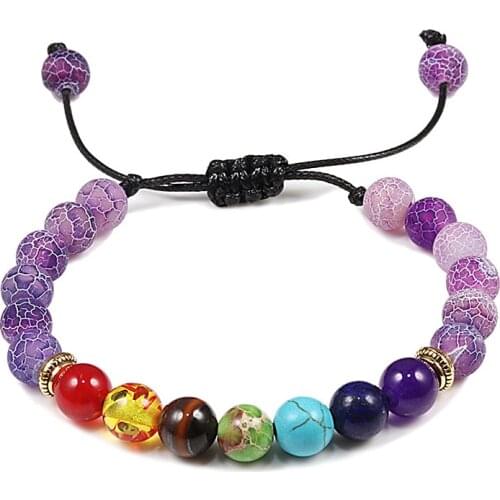 Natural Stone Beads 7 Chakra Bracelet 8mm Black Lava Matte Tiger Eye Beaded Healing Balance Bracelets for Women Men Yoga Jewelry