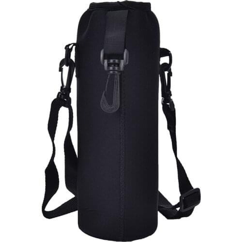 Water Bottle Cover Bag Pouch w/Strap Neoprene Water Bottle Carrier Insulated Bag Pouch Holder Shoulder Strap Black 1000ML