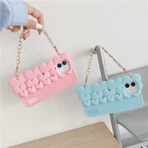 Cute Heart Clutch Bag Case for iPhone 12 11 Pro Max XR XS X 8 7 6 Plus Woven Handbag Cover Hand Chain