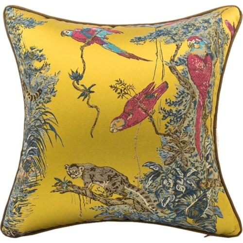 DUNXDECO Cushion Cover Decorative Pillow Case Vintage Gold Animal Collection Leopard Parrot Jacquard Luxury Sofa Chair Coussin