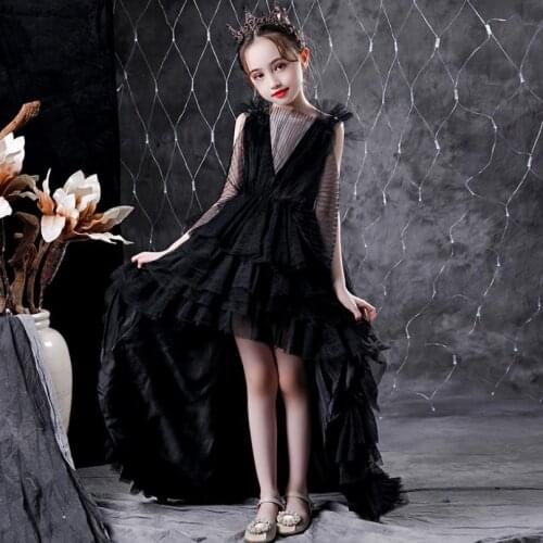 High-end Girls Princess Dress Birthday Party Mesh Stitching Trailing Evening Gown Kids Pageant Catwalk Dress For Girls L595