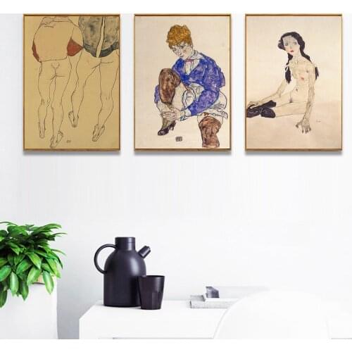 Egon Schiele Body Color Delineation Sketch Figure Canvas Art Print Painting Poster Wall Pictures For Living Room Home Decor