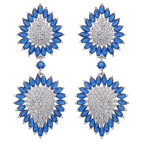 European And American Fashionable Big Exquisite Shiny Zircon Horses Eyes Wedding Dress Blue Rhinestone Earrings GLE6020