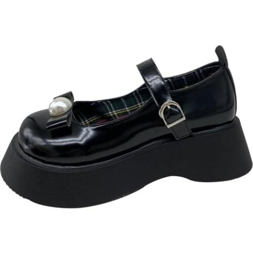 JK Uniform Shoes Student Shoes College Girl Student LOLITA Shoes PU Leather Pearl Bow Knot Buckle Ankle-strap Mary Jane Shoes