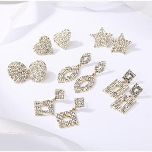 European and American geometric jewelry with rhinestones 2021 new super flash love five-star simple temperament earrings