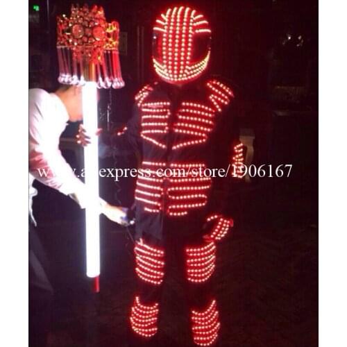 Hot Sale Flashing Luminous Growing Led Light Kryoman David Guetta Robot Suit With Helmet Costume Clothes Dancing Wear Party Bar