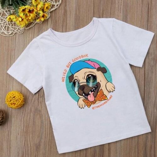 Kawaii Pug Dog Cartoon Kids T-Shirts Short Sleeve Tops Border Collie Print Fashion Boys Girls Funny Summer Tops,YKP001