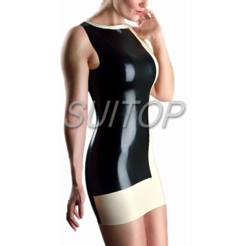 Latex Rubber tight mini Dress black and white color sexy club pencil dresses