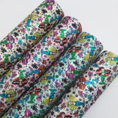 LEOsyntheticoDIY Mermaid Fish Chunky Glitter Vinyl Fabric Sheet Felt Backing Synthetic Leather Faux Vinil DIY A4 SIZE R169