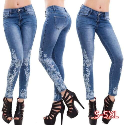 Ripped hole fashion Jeans Women High Waist Skinny Pencil Blue Denim Pants women washed beached stretch elastic jeans