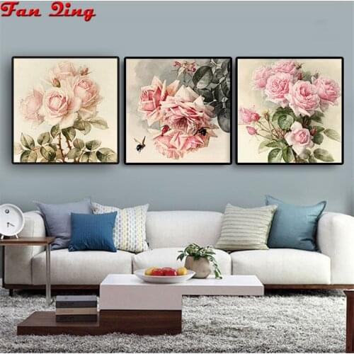 3pcs 5d diy diamond painting Flowers full square round Rhinestone 3d Diamond embroidery rose mosaic cross stitch set
