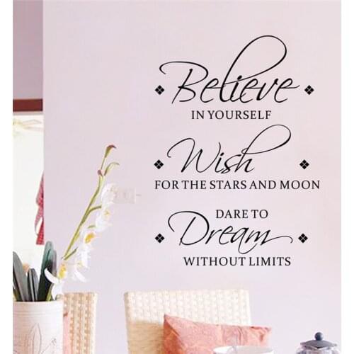 Believe in yourself quotes wall stickers for living room bedroom decoration diy home decals posters vinyl paper black art
